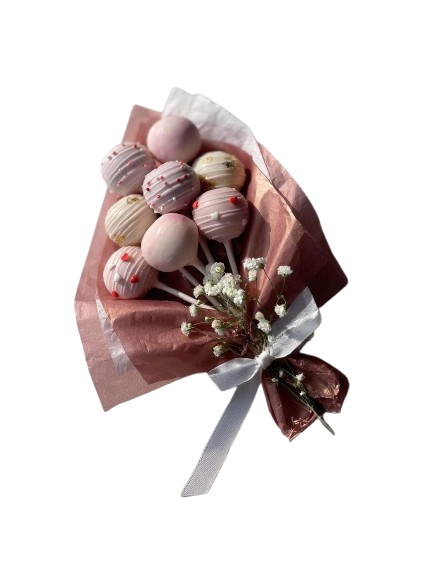8 cake pops arranged as bouquet