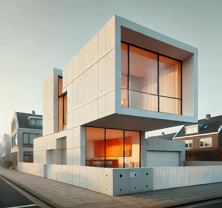 DALL·E - A modernist detached low-rise single-story house with no upper level,