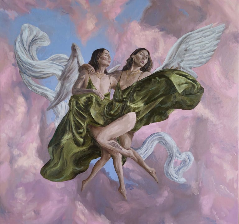 a painting of two angels