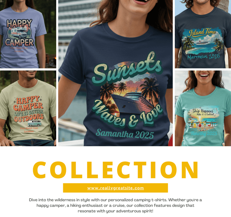 Travelers wearing some Family camping and cruise tshirts for family trips