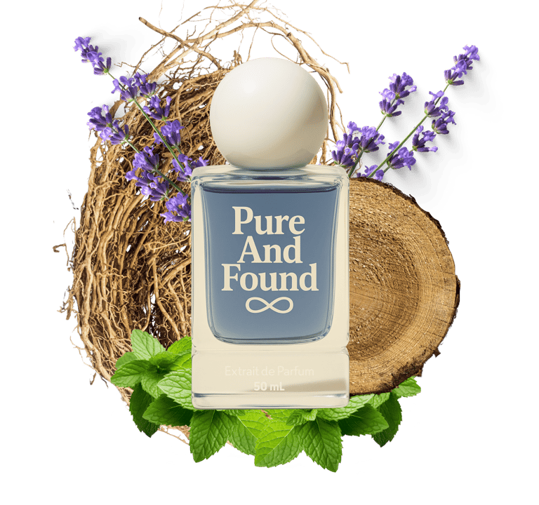 PureAndFound Fragrance Bottle with the fragrance notes.