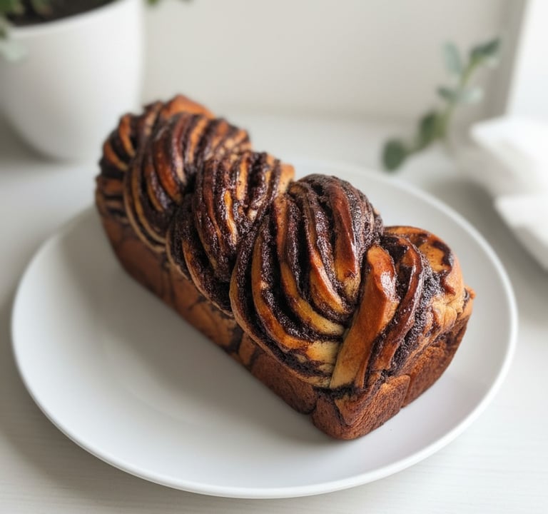 chocolate milk bread babka on a plate
