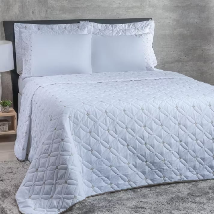 Kit Cobre Leito Casal Queen Super King 06 Peças Bordado Ideale