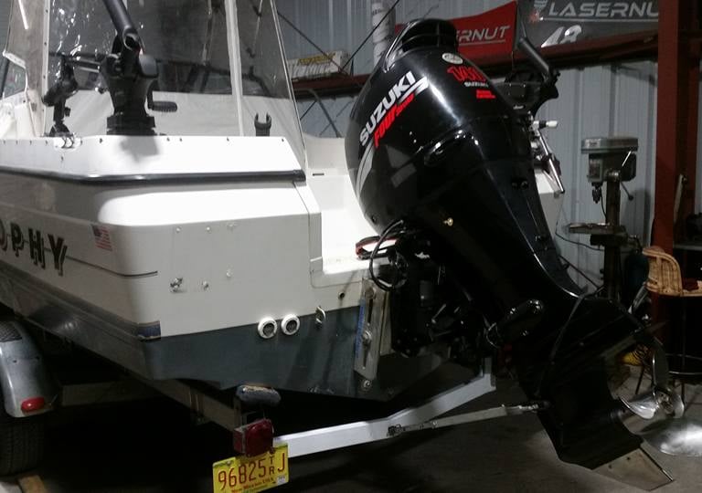 boat being serviced at Casualty Powersports