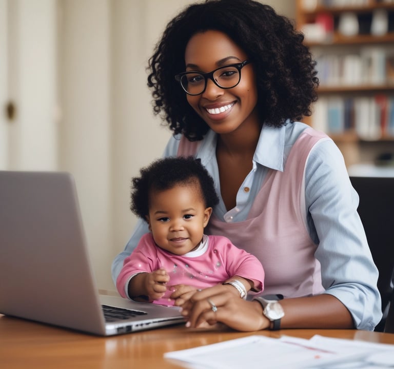 A friendly support specialist assisting a parent with documents at a cozy desk