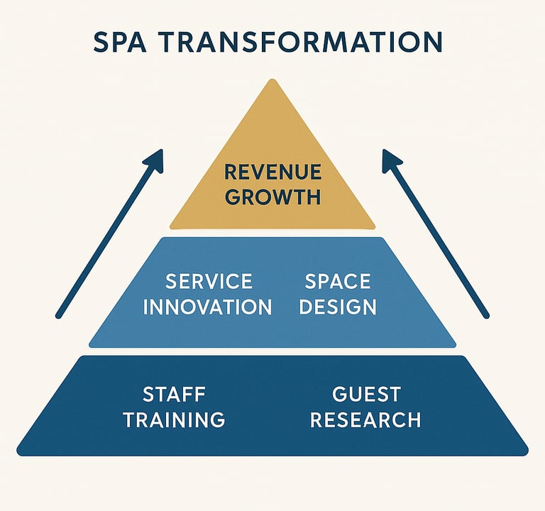 Spa transformation pyramid showing foundational elements leading to operational improvements