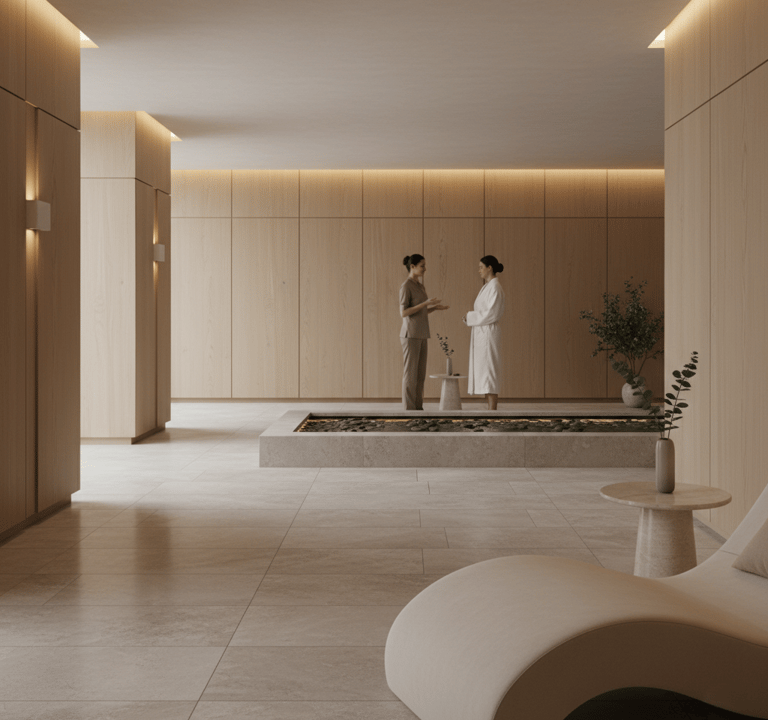 a luxury hotel spa relaxation lounge.