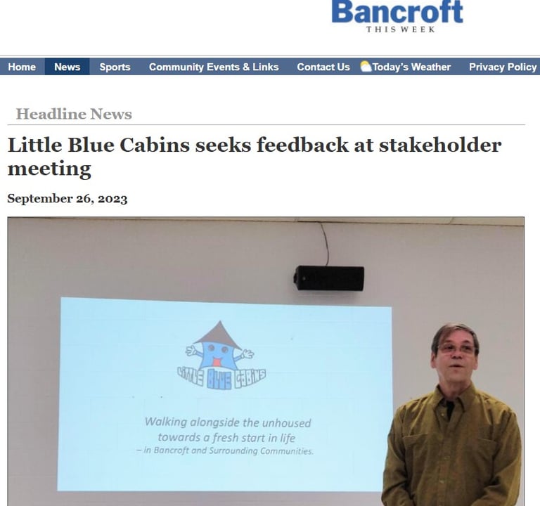 Bancroft This Week article on Little Blue Cabins' Stakeholders Meeting in September. 