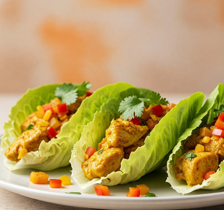 tacos de lechuga con pollo al curry