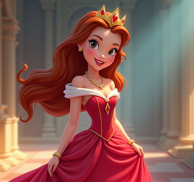 a beautiful young princess in a red dress