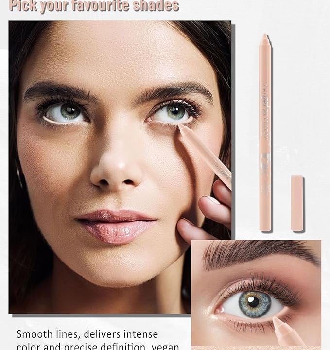 a woman with a mascara brush and eyeliners