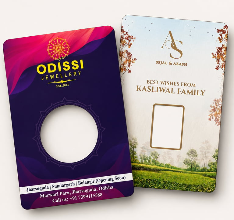 Custom multi colour digital printed coin cards by Card Tec