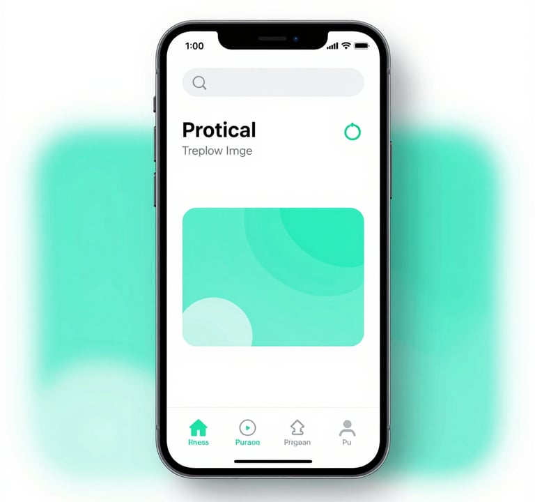 A sleek smartphone displaying a modern mobile app interface with high-contrast UI. The design is clean and sophisticated, using Platinum and Tropical Teal colors.