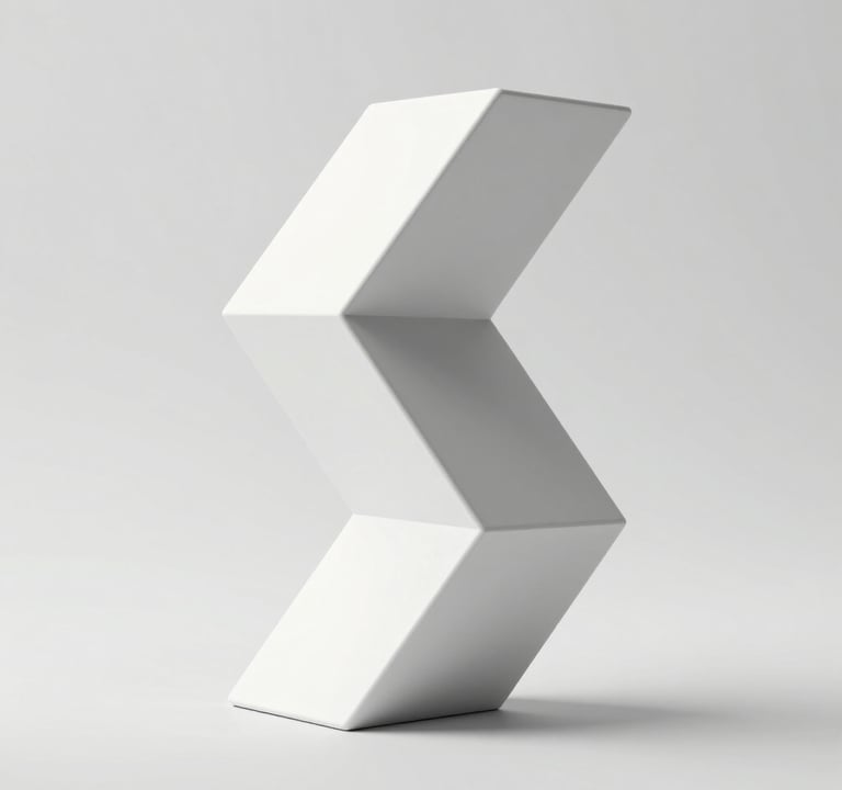 Clean photography of a 3D digital sculpture of a geometric form, showcased in a cloud white North American / US art studio environment. The style is modern, professional, and visually compelling.