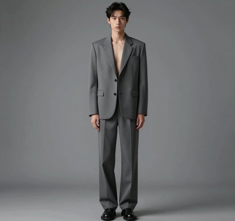 Full length editorial photo of a model in a minimal grey room, high contrast, studio lighting generated by AI, palette of #1A202C and #E0FBFC, clean and professional.