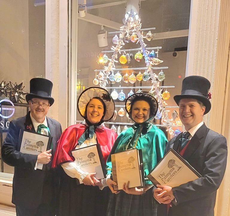 The Palmetto Carolers at Vista Lights 2023: Chan Shealy, Maria Beery, Miki Keisler, & Hal McIntosh