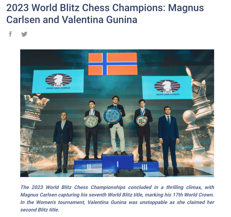 Fifth World Rapid Championship title for Magnus Carlsen