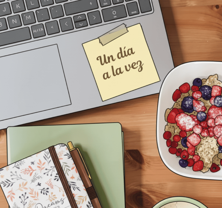 Detalle de taza de café junto a materiales de trabajo en un entorno organizado