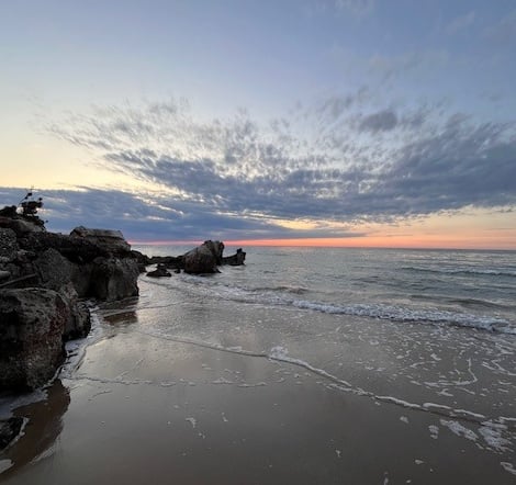 plaża, zachód słońca, wybrzeże Italii
