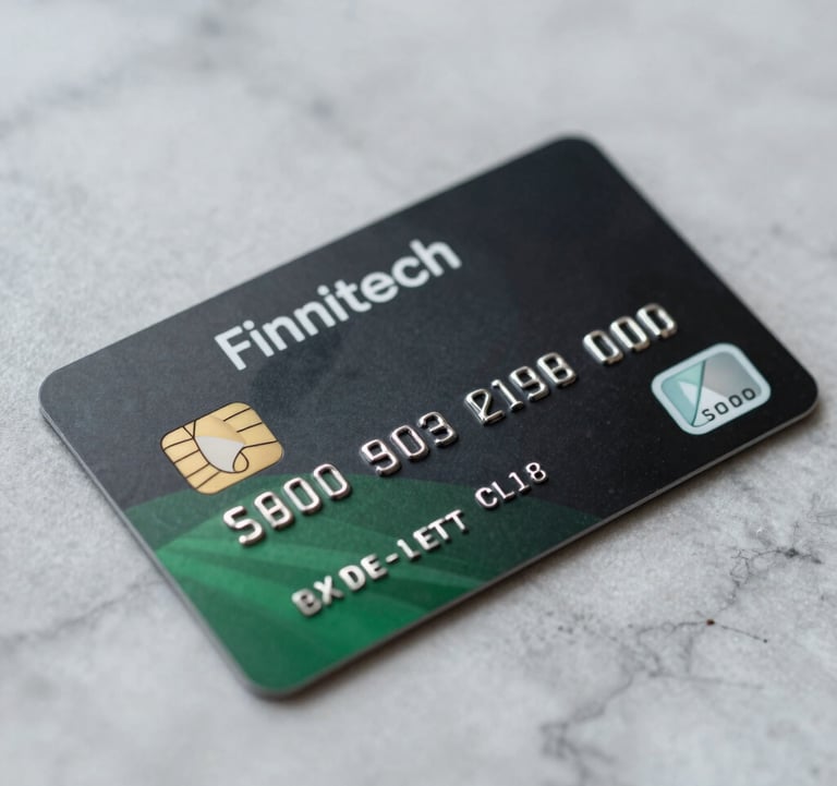 Macro shot of a sleek, black and green premium credit card resting on a marble surface. The design is minimalist and modern, reflecting the identity of a top-tier fintech brand. Elegant, sharp focus, high-end commercial photography.