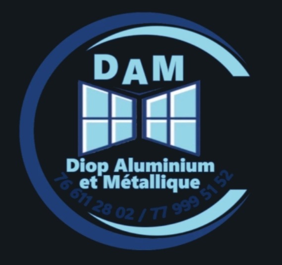 Diop Aluminium et Métallique logo featuring a window icon and contact information for metalwork services.