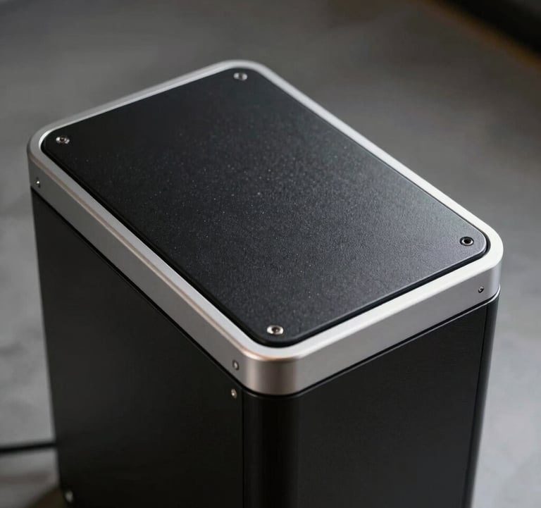 High-end photography of an industrial grade terminal. Soft matte black finish, crisp silver edges. North American design. Studio lighting.