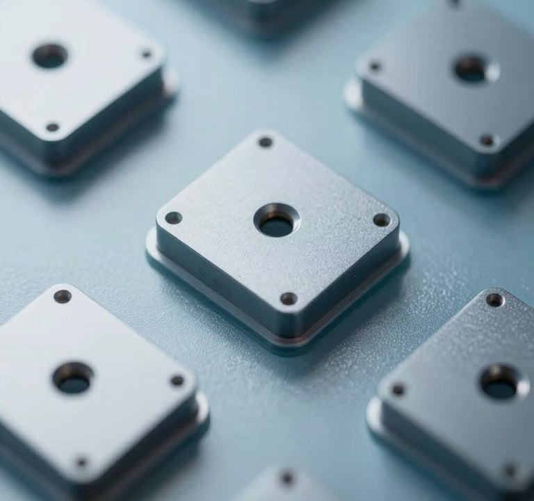 Macro shot of high-tech hardware components and a frosted glass surface. The lighting is professional and cool, with steel blue shadows (#658BA3) and sharp, refined details that suggest precision research and procurement. Minimalist and clean composition.