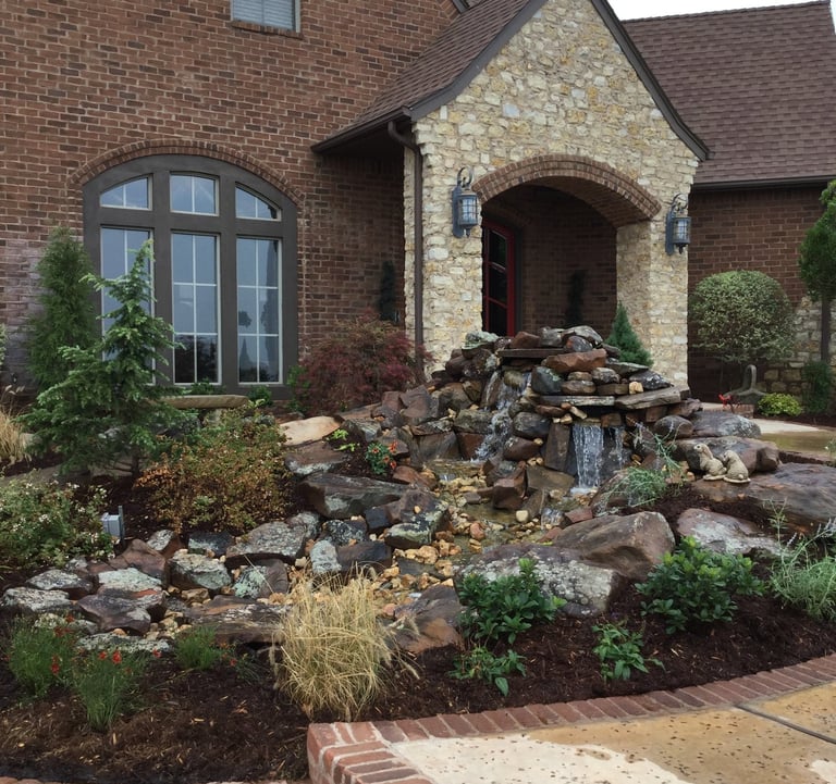 custom waterfall water feature landscape project in Arcadia, OK