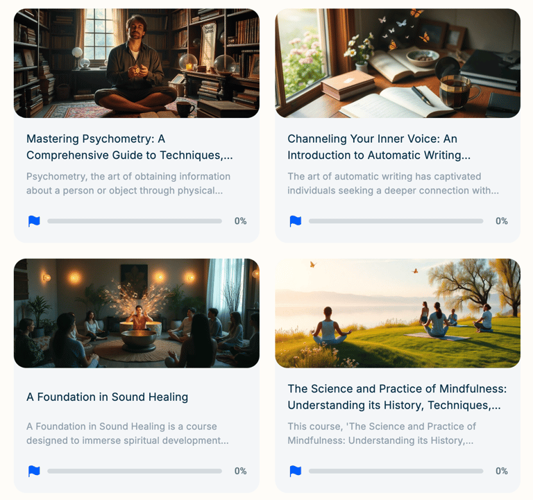 a series of four images from the mediumship courses