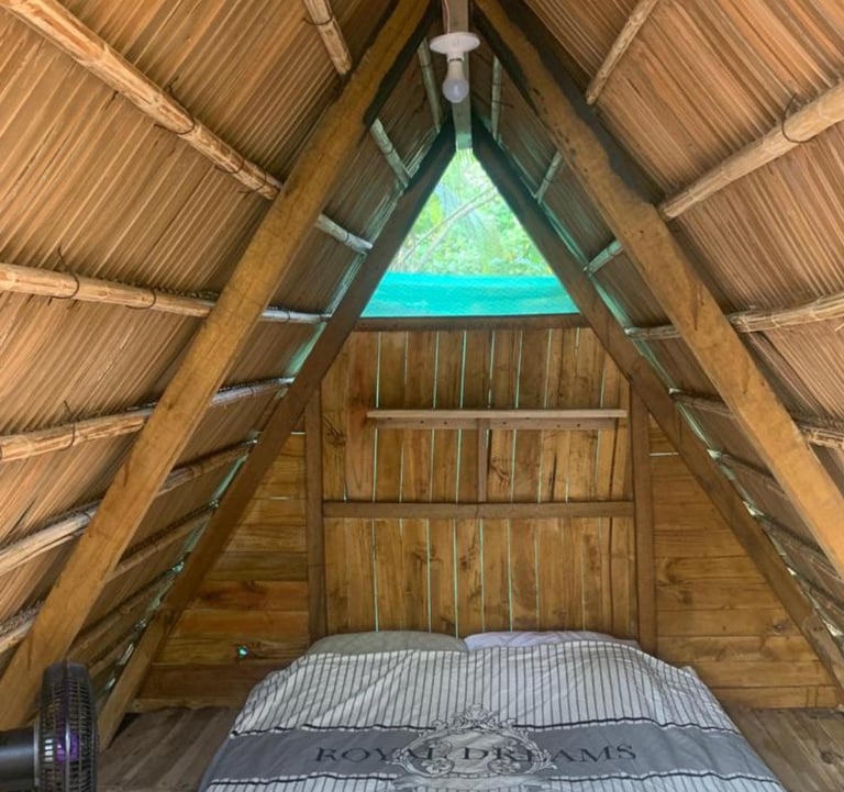 Wooden tipi cabins at camping babsita