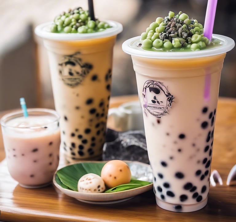 a cup of bubble tea in a plastic cup