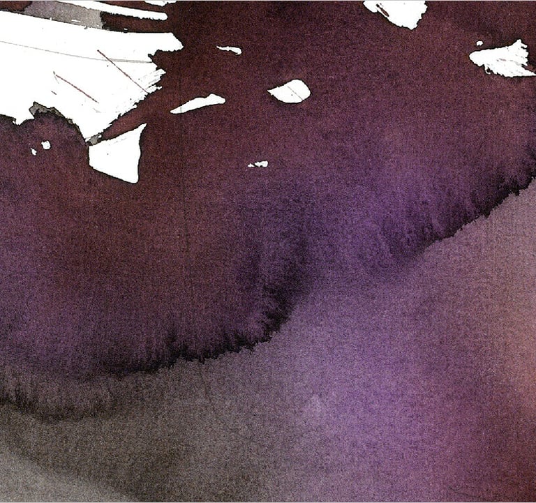 Yuge Kurt, fragment of watercolor painting in art gallery. Fashion. Earthy muted tones.