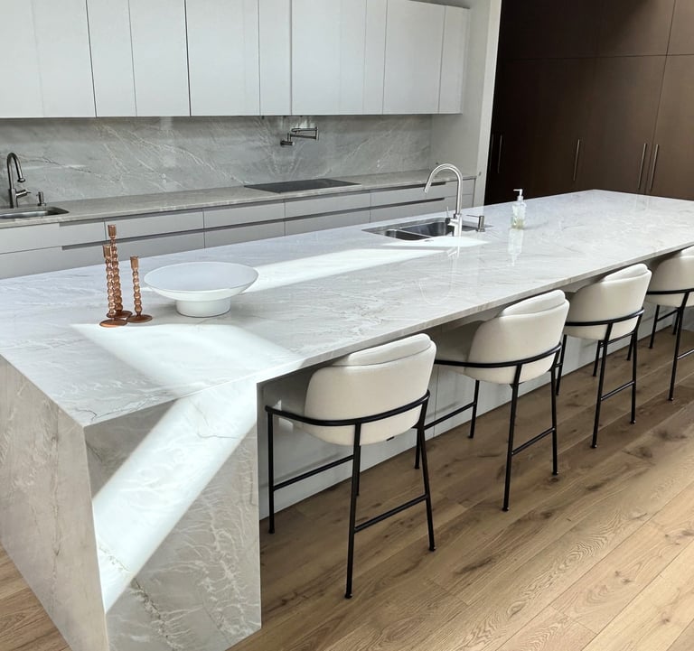 high end kitchen with a quartzite counter top