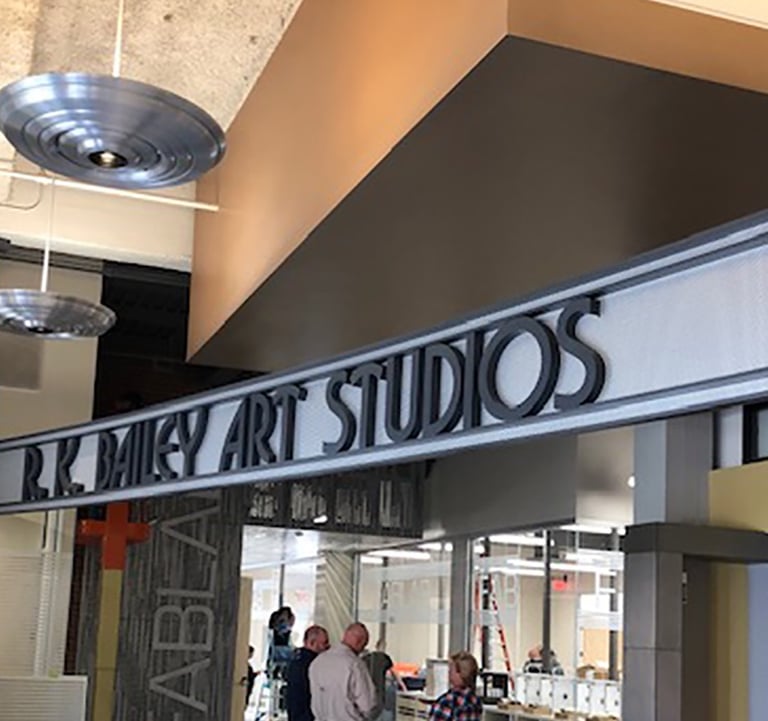 Interior lobby hanging sign