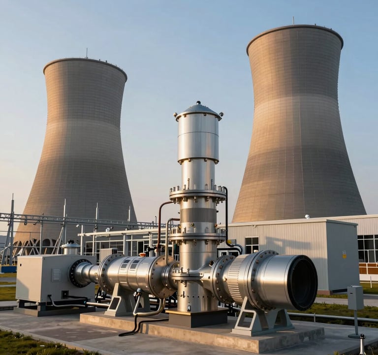 Sophisticated photography of an energy infrastructure project in Global / Emerging Markets. A focused shot of technical equipment at a clean, modern power plant during the golden hour, reflecting a theme of unwavering trust and expertise.
