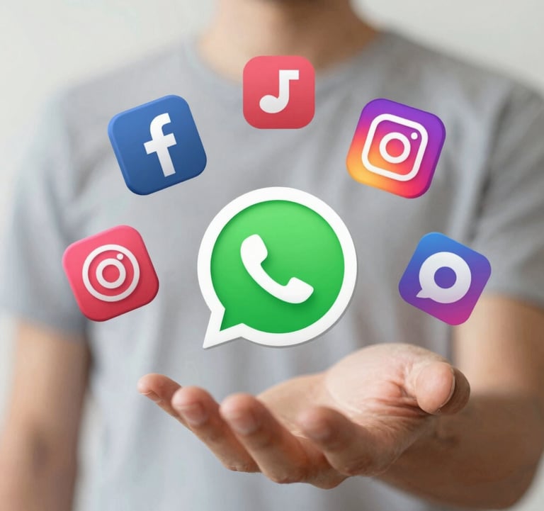 A dynamic image showing social media ad icons (FB/IG) flying into a WhatsApp icon, representing travel lead generation in a modern, clean style.