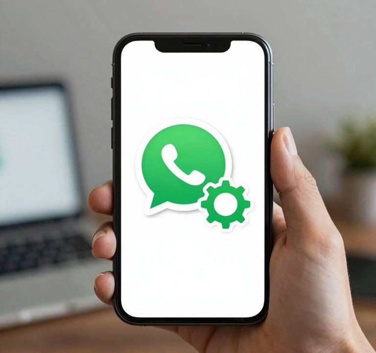 An icon of a smartphone with a chatbot bubble and a gear, symbolizing full WhatsApp automation and lead qualification systems for travel businesses.