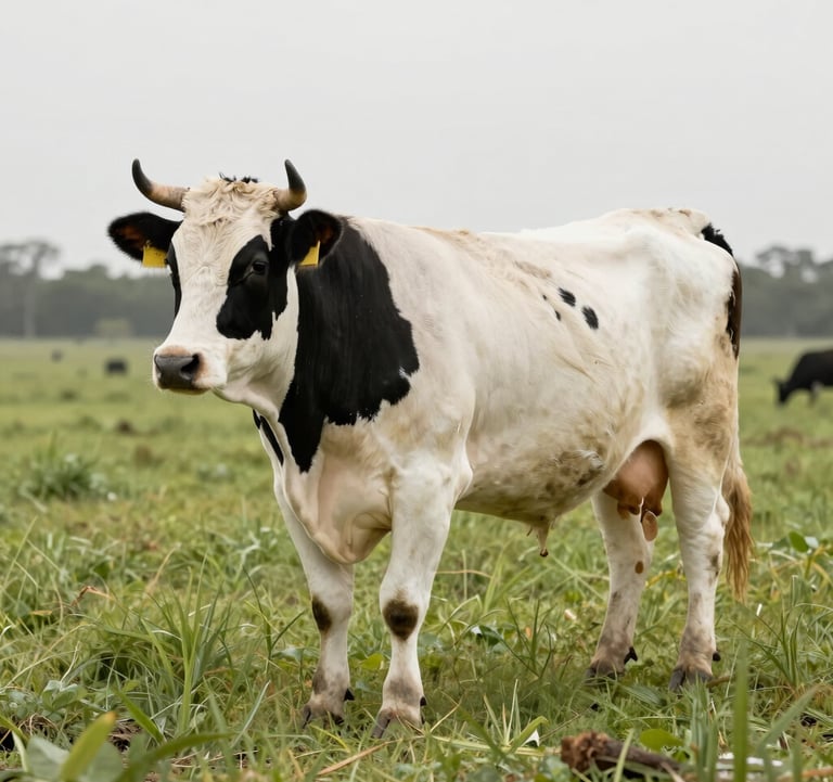 Clean photography of healthy cattle in a lush North Florida pasture. The shot is bright and modern, showing a professional North American / US farming environment with soft off-white lighting.