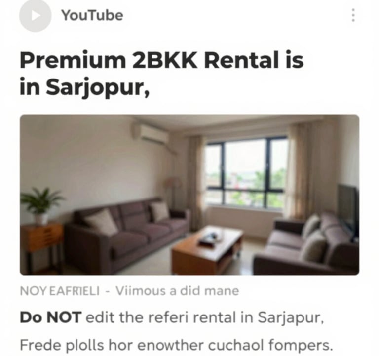 A high-quality still from a YouTube walkthrough of a premium 2BHK rental in Sarjapur, featuring cinematic lighting and a professional, trustworthy presentation.