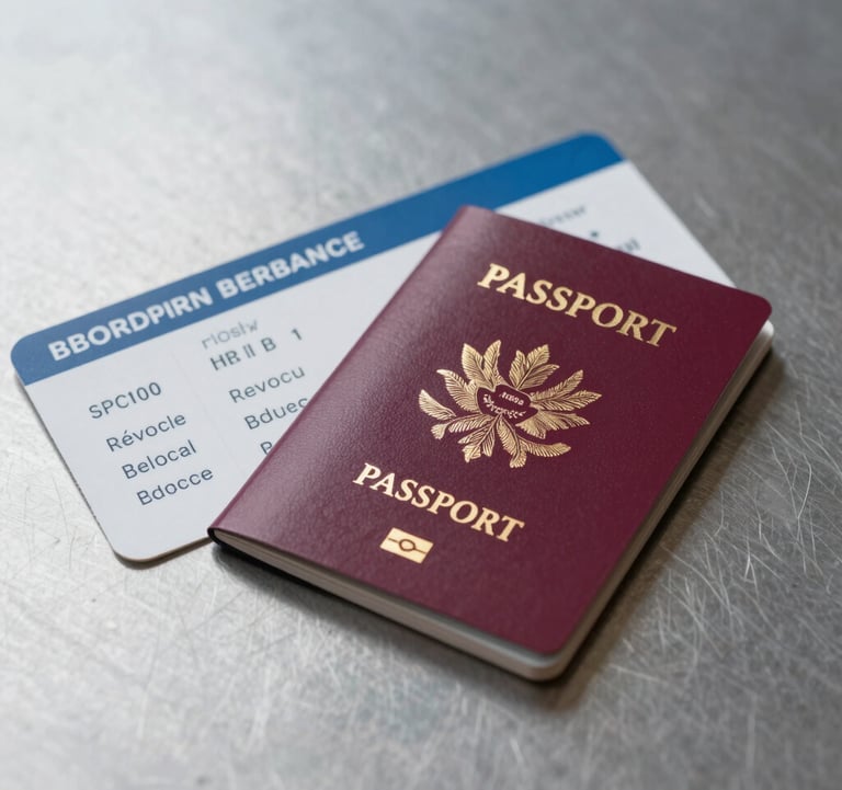 A minimalist shot of a boarding pass and a passport on a metallic surface, symbolizing efficient and premium travel logistics.