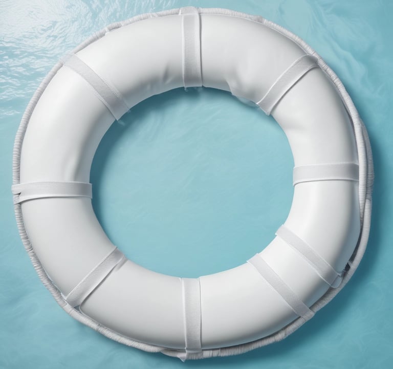 Pool life ring floating in clear water, help for Central Texas pools.