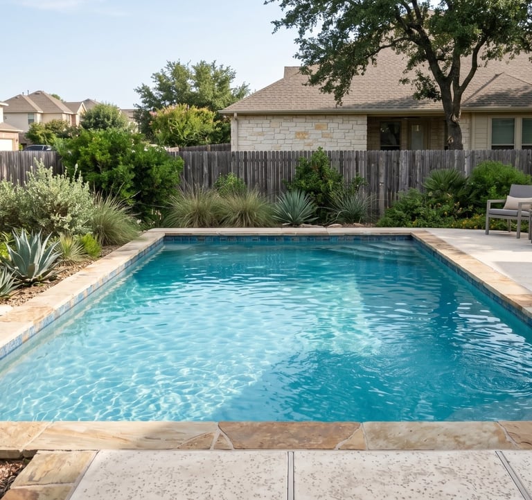 Clear worry-free backyard pool at a home in Round Rock