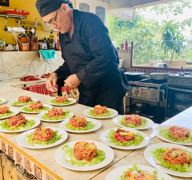 a chef preparing food in a restaurant