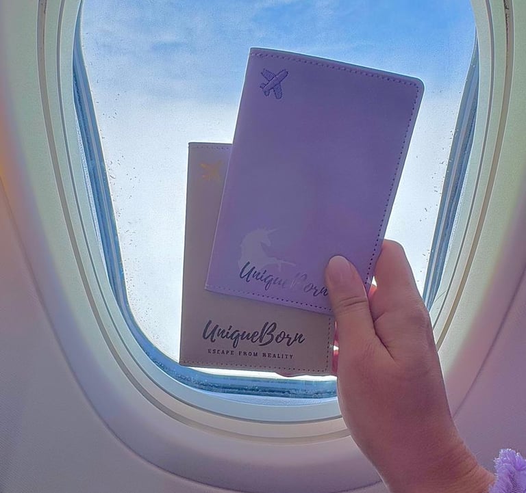 a person holding a passport and a passport case