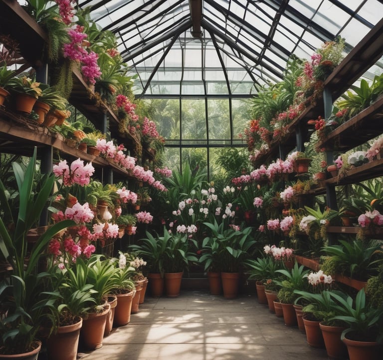 Our cymbidiums are grown inside to protect them from the weather. A glass greenhouse is just one way