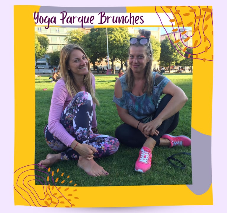 Martina and Sabine at a park yoga brunch in Lisbon.