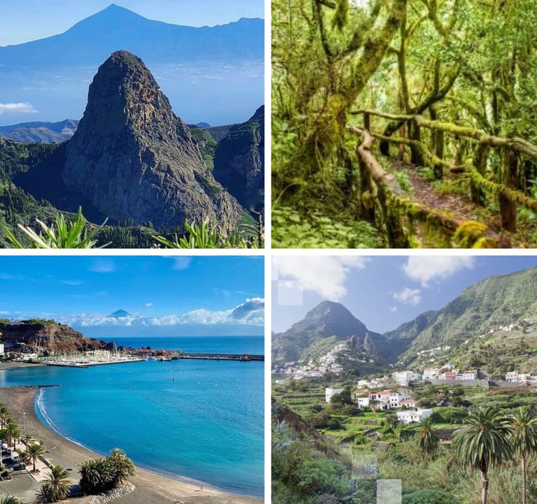 a collage of four different pictures of a mountain