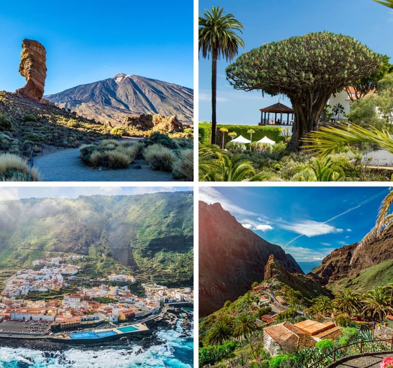 a collage of four different pictures of a mountain