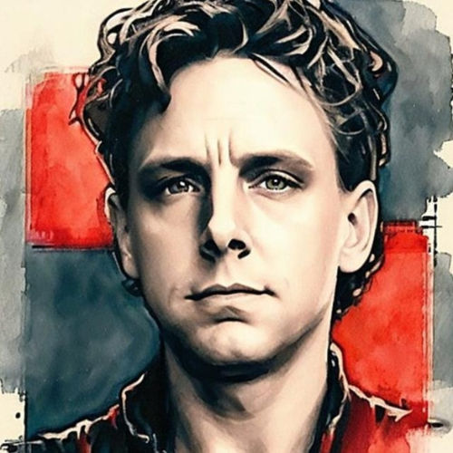 Stylized photo of Frater CDM on a red and dark blue background