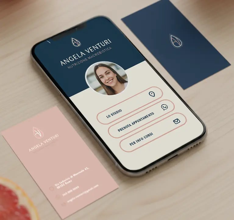 Biglietto da visita digitale e cartaceo per nutrizionista, soluzione per professionisti senza sito .